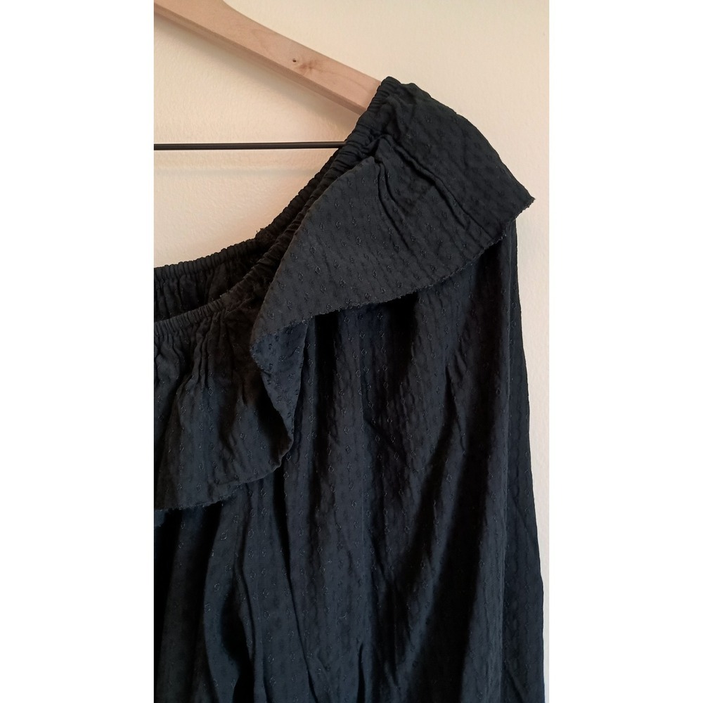 Knox Rose Black Swiss Dot Ruffle Neck Blouse Balloon Sleeve Top M‎ Flowy - Picture 5 of 10